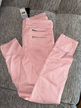 Guess Blush Pink Denim Pants with Zip Detail